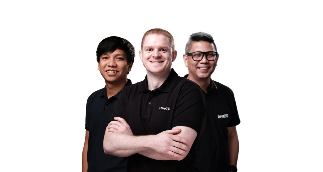 LevelUp team members in branded polo shirts